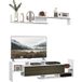 Meuble TV mural blanc et noir avec étagère ouverte et armoire en bois