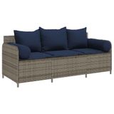 VidaXL Tuinbank 3-zits met kussens poly rotan grijs
