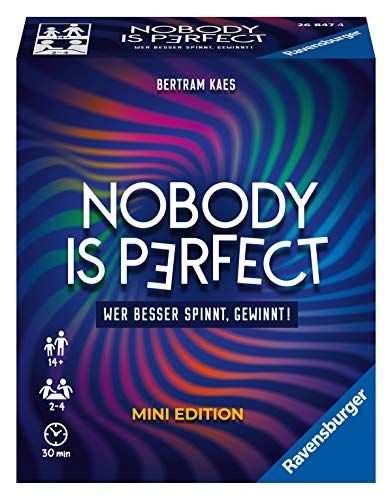 Ravensburger Nobody is perfect Mini Edition - Kommunikatives Kartenspiel für die ganze Familie, Spiel für Erwachsene und Jugendliche ab 14 Jahren, für 2-4 Spieler: Wer besser spinnt, gewinnt!