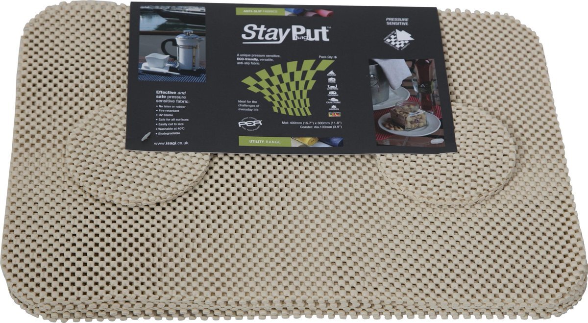 StayPut Isagi 6 stuks crème anti-slip Placemats en Onderzetters