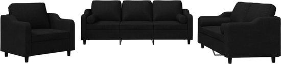vidaXL 3-delige Loungeset met Kussens Stof Zwart