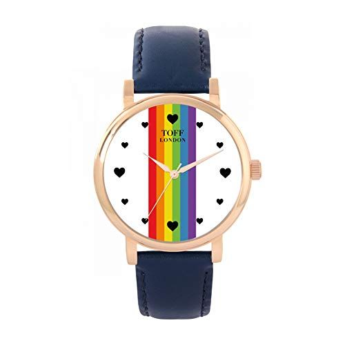 Toff London Pride Lineair horloge met witte hartjes - 5059656051794