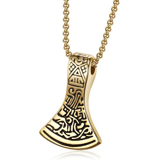Mendes Heren ketting Edelstaal Thor Viking Axe Goudkleurig