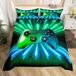 Ensemble de literie avec imprimé manette de jeu, vert-bleu, double, design moderne pour joueurs