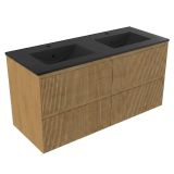 Saniclass Badkamermeubelset - 120x45x62cm - Vygo keramische wastafel zwart - 2 wasbakken - 2 kraangaten - 4 lades - mat eiken natural
