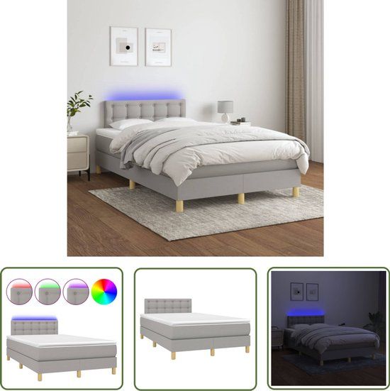 vidaXL Boxspring met matras en LED stof lichtgrijs 120x200 cm