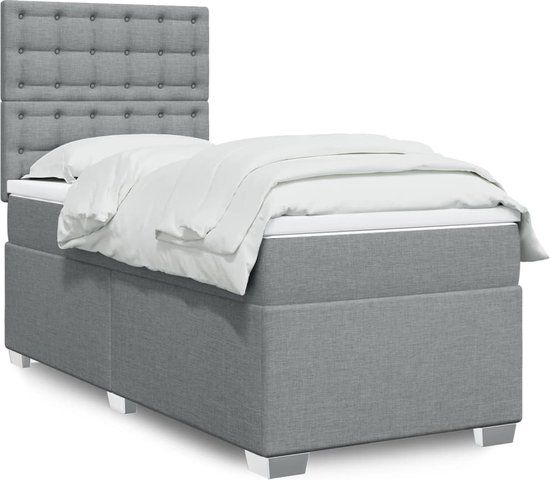 vidaXL Boxspring met matras stof lichtgrijs 100x200 cm