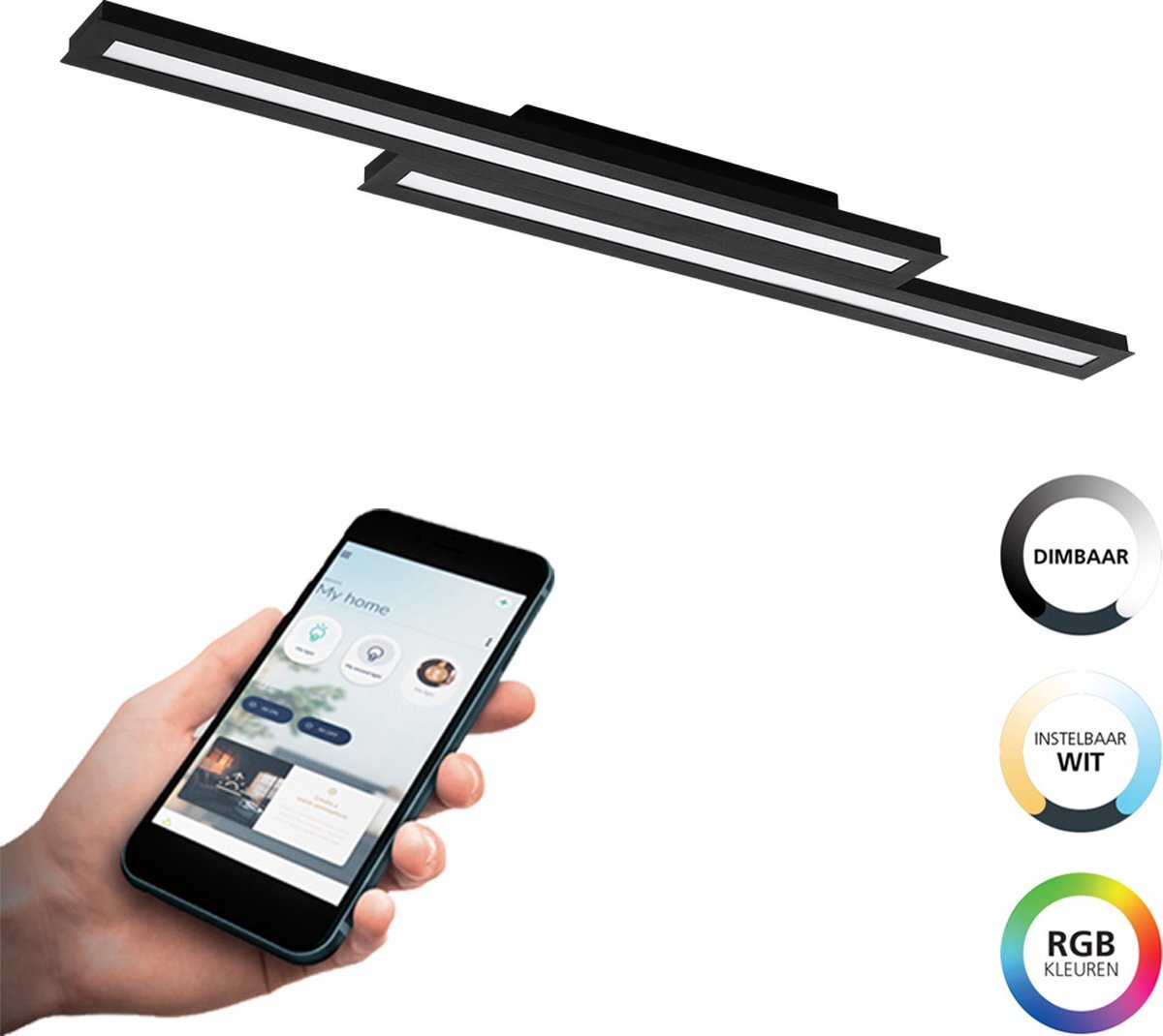 EGLO Connect EGLO connect.z Saliteras-Z Smart Plafondlamp - 116 cm - Zwart/Wit - Instelbaar RGB & wit licht - Dimbaar - Zigbee