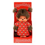 Sekiguchi Monchhichi meisje, pluche figuur met jurk en strikken, ca. 20 cm