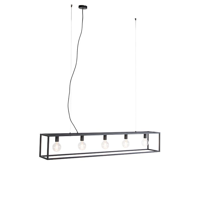 QAZQA Cage - Hanglamp - 5-lichts - Zwart - Metaal - E27