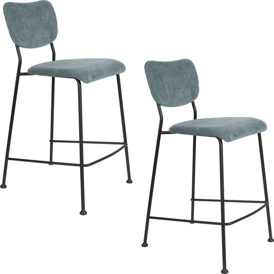 Zuiver Benson Barkrukken rugleuning 64,5 cm Grijs/ Blauw - Set van 2