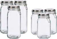 Vivalto Set de 6 Pots de Stockage de Cuisine Luxe avec Couvercle à Rabat - Argent - 1500 & 2100 ml