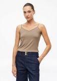 s.Oliver Vrouwen T-shirt V-hals Korte mouw Viscose Lichtbruin Maat 40