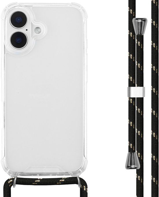 imoshion Hoesje - Geschikt voor Apple iPhone 16 - Backcover met koord - Zwart / Goud