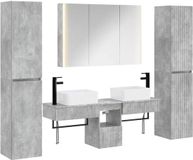 vidaXL Meuble de salle de bain 6 pièces Gris béton Bois composite et verre