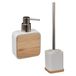 5five Badkamer/toilet accessoires set - WC-borstel in houder en zeeppompje - wit - bamboe - 200 ml