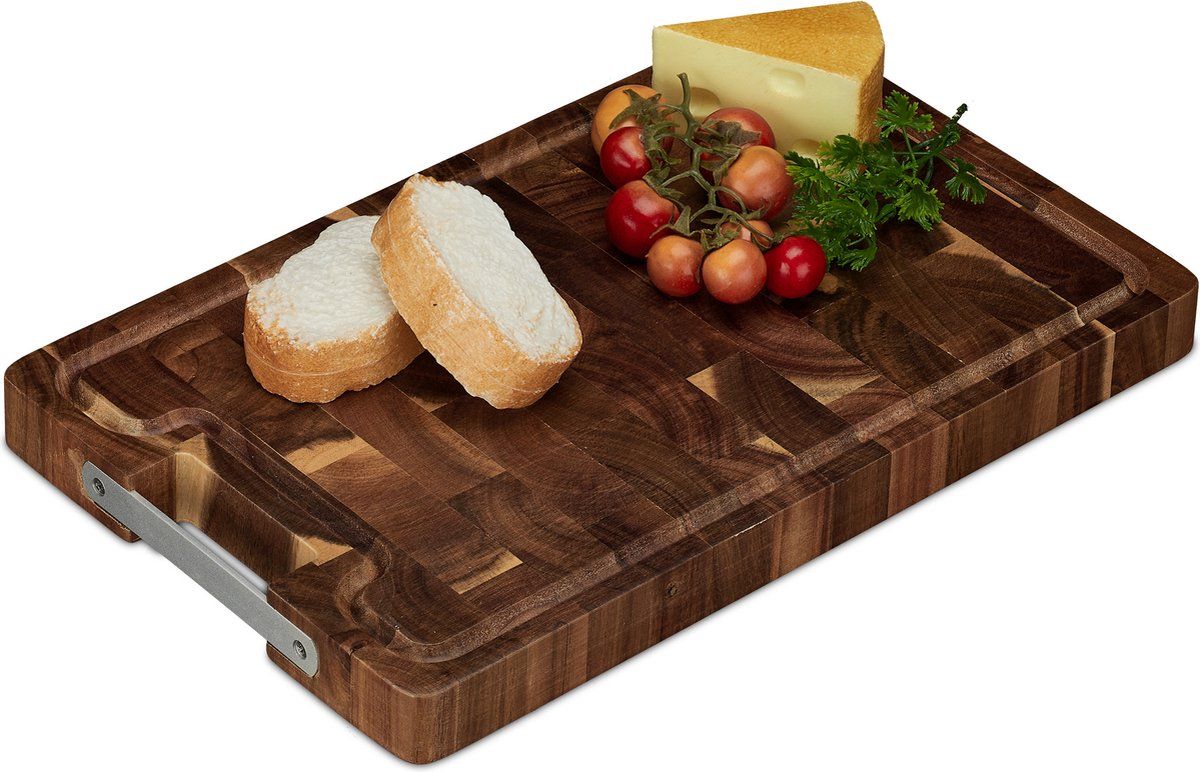 Relaxdays Houten Snijplank met Rand - Vleesplank - Keukenplank - Serveerplank
