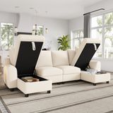 MODFU U-Vorm Bank Opbergruimte Chenille Beige 280 Cm