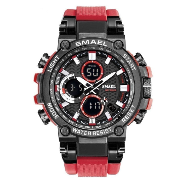SMAEL SMAEL Militair Sport Horloge met Digitale Wijzerplaten voor Heren - Multifunctioneel Polshorloge Schokbestendig 5 Bar Waterdicht Rood