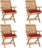 vidaXL Fauteuils pliants avec coussins, set de 4, bois de teck massif