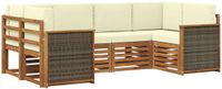 vidaXL - Hoek loungeset - 6 zitplekken - Acacia hout - Natuurlijk en crème
