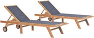 vidaXL Lit de jardin 2 pcs pliable avec roues bois de teck massif et textilene