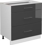 Vicco Fame-Line Keukenonderkast – 80 cm met 3 laden, WB Marmer Antraciet Hoogglans