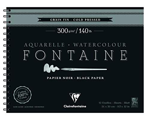 Clairefontaine - Fontaine Watercolor Pad - 24x30cm - 12 Sheets - 300gsm - Cold Pressed - Black