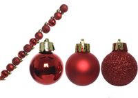 Decoris Kaemingk B.V. 14x stuks mini kunststof kerstballen rood 3 cm glans/mat/glitter