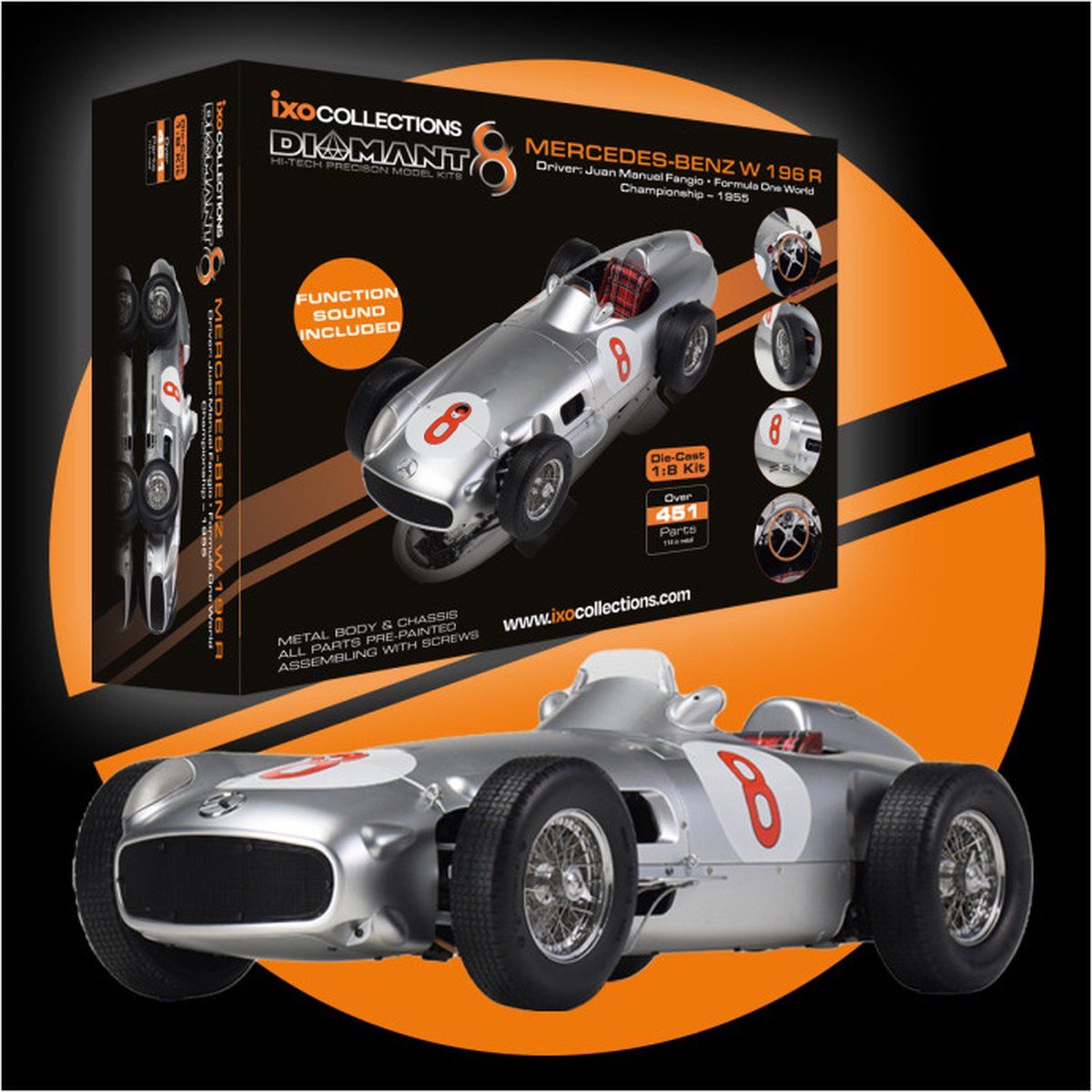 IXO Collections 1:8 003 Mercedes-Benz W 196 R No.8 Fangio Metal kit
