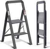 Merkloos / Sans marque Shenzhen Haorui Industrial Technology Co., Ltd. 2-treden vouwladder met leuning en antislip - huishoudladder - klapbeveiliging - belastbaar tot 150 kg - zwart