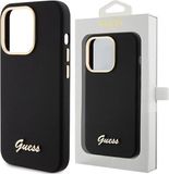 Guess - Étui en silicone - Logo et cadre Script Metal pour iPhone - 15 - Pro - noir