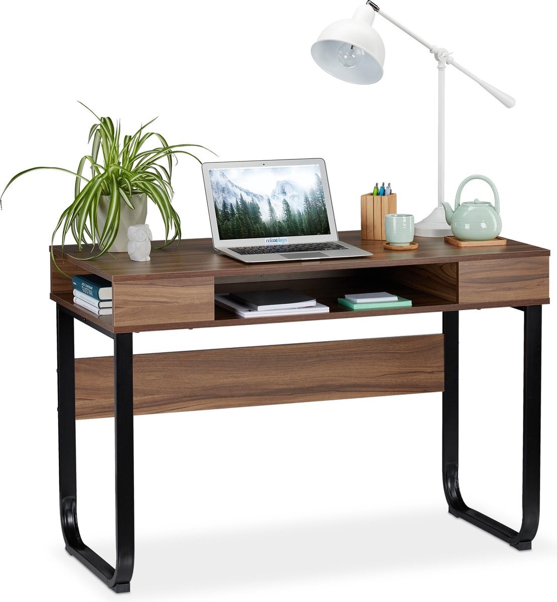 Relaxdays bureau - computertafel - modern design - open vakken - laptopbureau / zwart bureau | Kieskeurig.be | helpt je kiezen