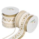 Halbach Seidenbänder Premium cadeaulint set Kerstmis | 6 rollen kerstversieringsbanden & koorden | lint om cadeau in te pakken