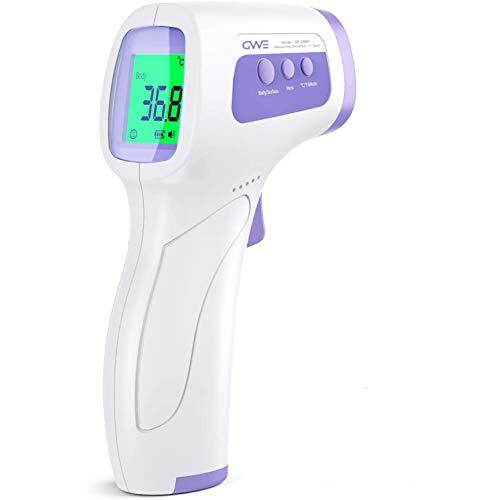 Gwe Digitale infraroodthermometer, contactloos, voorhoofdpistool voor baby's en volwassenen, snelle en nauwkeurige temperatuurmeting, koortsalarm, meting van levensmiddelen en oppervlakken, 3 kleuren