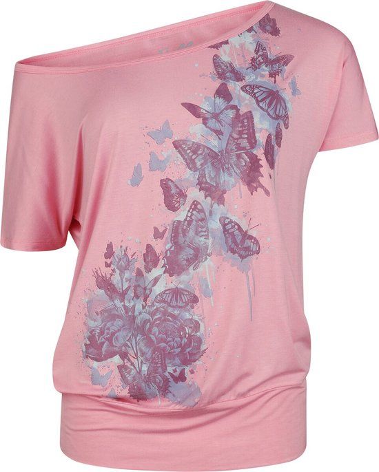Full Volume by EMP Full Volume roze T-shirt met vlinderprint op de voorkant - Dames - XXL