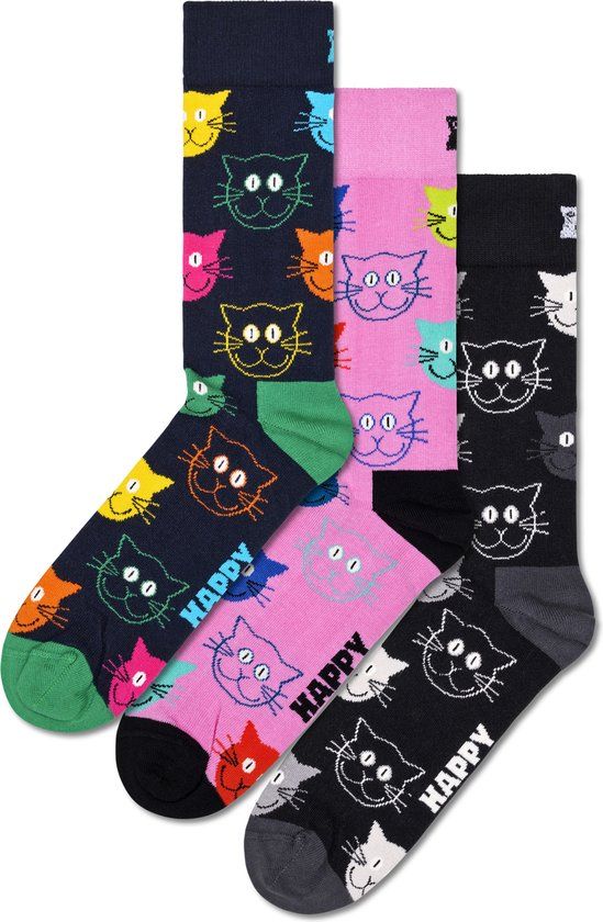 Happy Socks 3 paar sokken - Heren & Dames - Maat 41-46 - Dieren, Kat