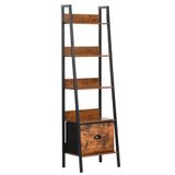 FurnitureR Ladder boekenkast, industriële opbergrek, 5-laags display, open plank met lade voor woonkamer, slaapkamer, kantoor, keuken, tuin, 42,5 x 29 x 141 cm, bruin
