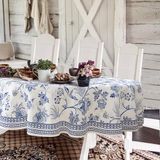 Blauw ovaal tafelkleed met bloemen, 152 x 213 cm, blauw en wit Frans land, rustiek bloemen polyester waterdicht voor boerderij, keuken, binnen en buiten, tafels/feesten/picknicks