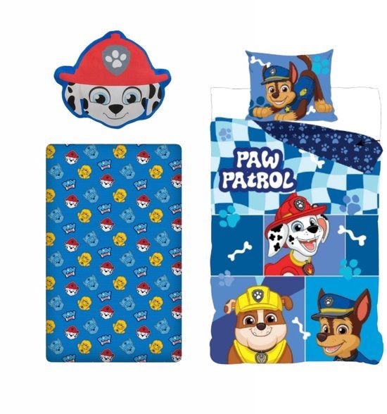 4KidsOnly Paw Patrol Dekbedovertrek + Hoeslaken + Kussen Eenpersoons Katoen/Polyester Dier