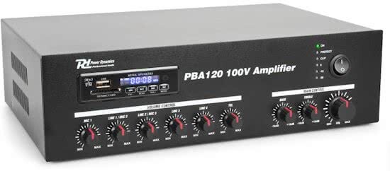 Power Dynamics PBA120 100V versterker 120W van met Bluetooth Radio & USB SD speler