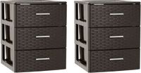 PLASTICFORTE 2x stuks ladeblok/bureau organizer met 3 lades rotan bruin 39,5 x 36,5 x 46,5 cm