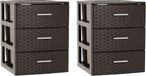PLASTICFORTE 2x stuks ladeblok/bureau organizer met 3 lades rotan bruin 39,5 x 36,5 x 46,5 cm