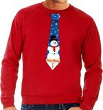 Bellatio Decorations Shoppartners Bv Foute kersttrui / sweater stropdas met sneeuwpop print rood voor heren M