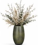 Mica Decorations Hoge Bloemenvaas - Keramiek - Donkergroen Glans / Ribbels - D30 x H50 cm - Vaas Porto