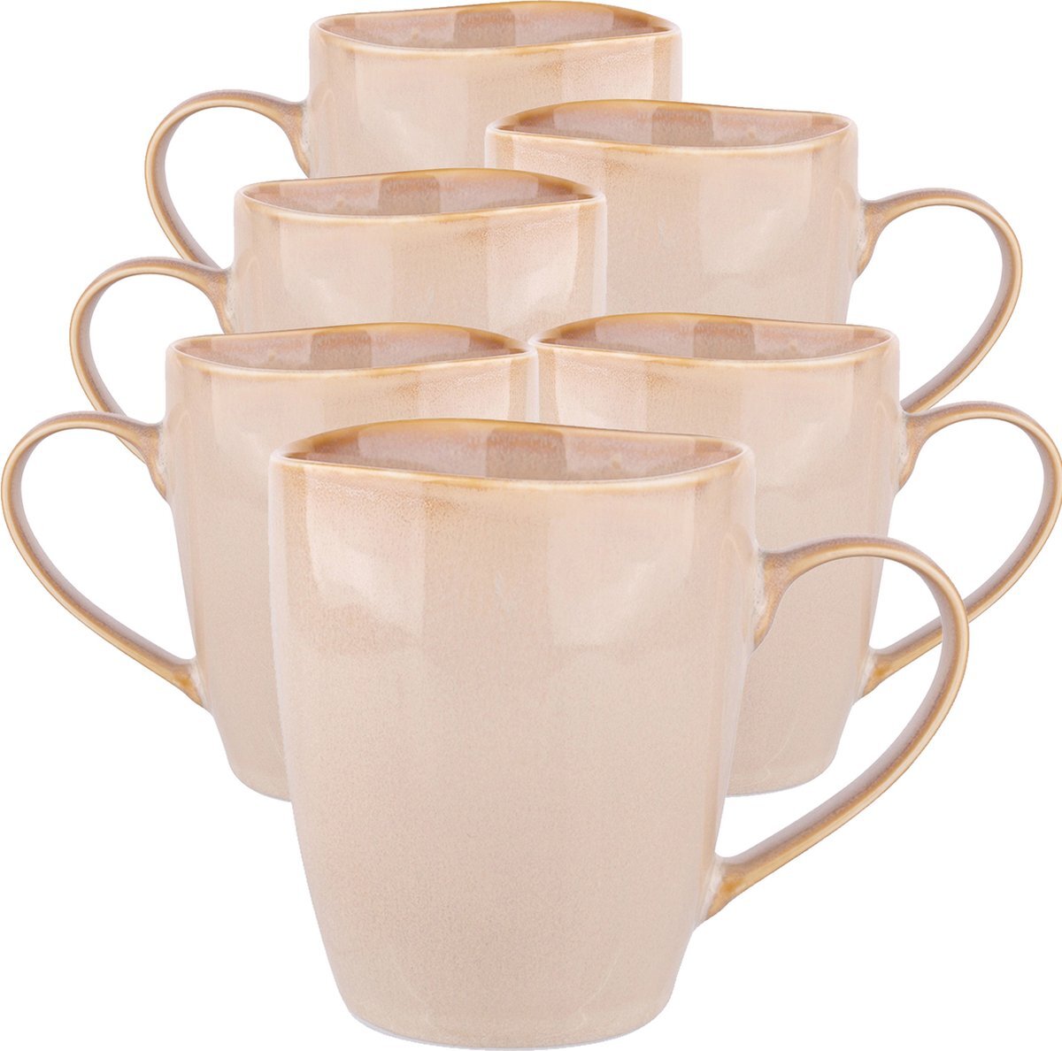 Altom Design Koffiekopjes - Cappuccino kop - Theemok- Koffiebeker - Zand - 320ml - Set van 6