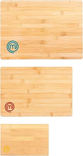 MasterChef Snijplanken Kleurgecodeerde, houten snijplank set van 3 met gekleurde Logos, natuurlijke duurzame bamboe voor hydraatrijke voedselbereiding Natuurlijke bamboe