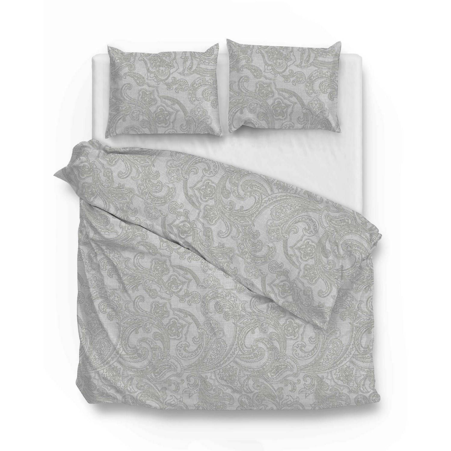 Zo!Home dekbedovertrek katoen paisley di lino linnen look - dove grey 260x200/220cm