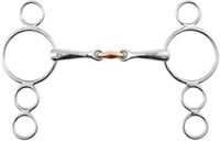 Premier Equine 4-rings pessoa dubbel snaffle bit voor paarden, 15 cm, zilver, RVS/Koper