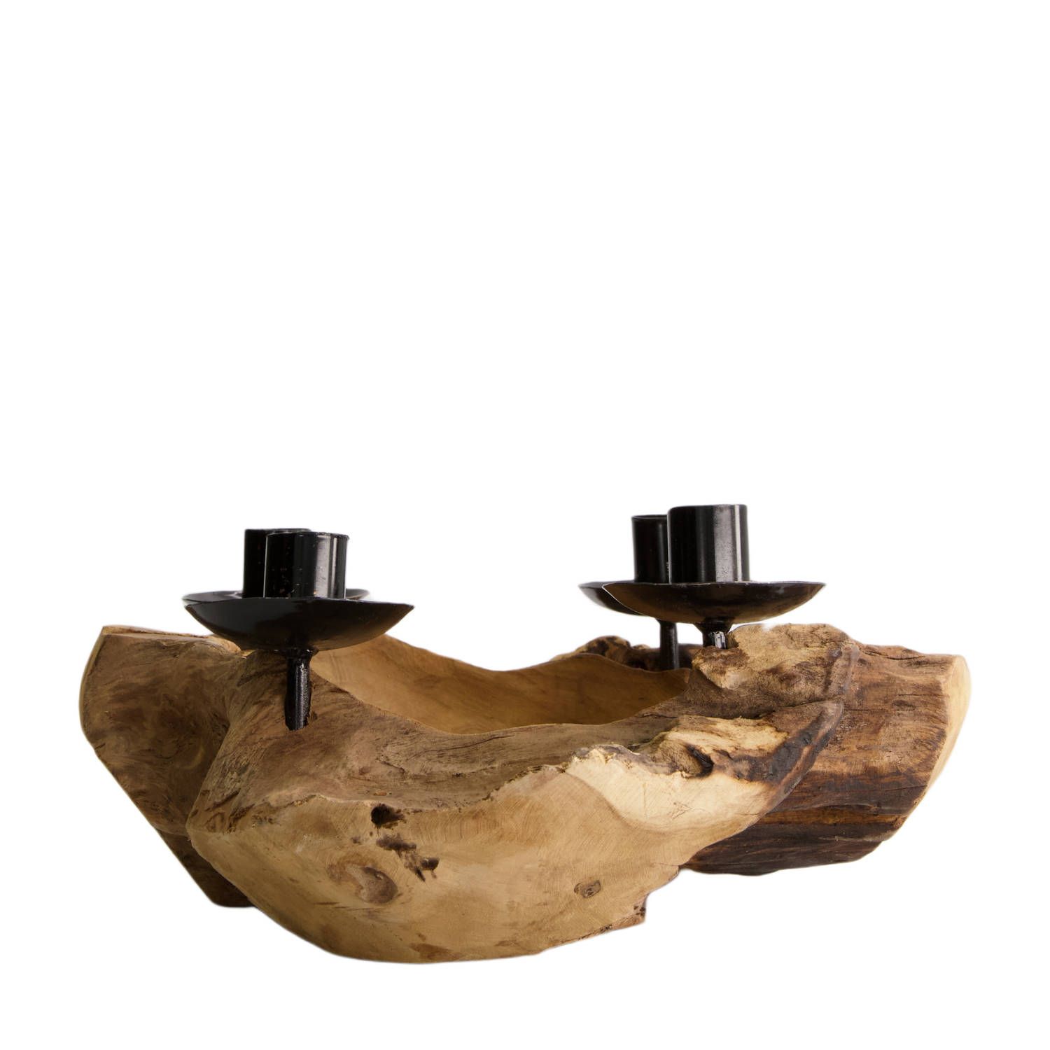 Dijk Natural Collections Teak Stronk met Kaarsenhouders - Naturel - 30x30